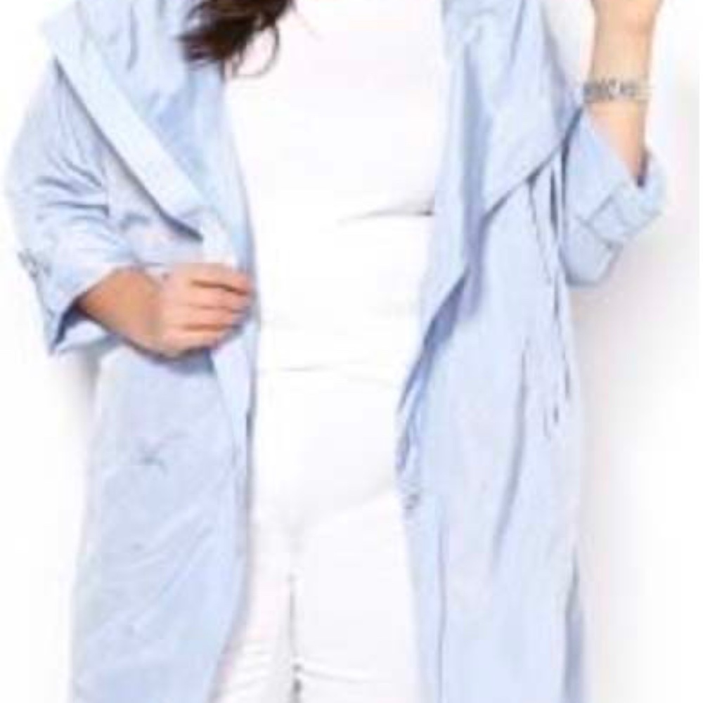 RAIN JACKET, BLUE HERON, SIZE 5X, WIND/WATER REPELLENT, HOOD, POCKETS, FRONT ZIP
